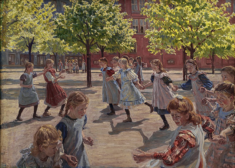 彼得·汉森（1868-1928）-嬉戏的儿童油画