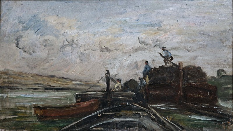 查尔斯·弗朗索瓦·杜比尼(Charles-Francois Daubigny) –驳船在河上油画