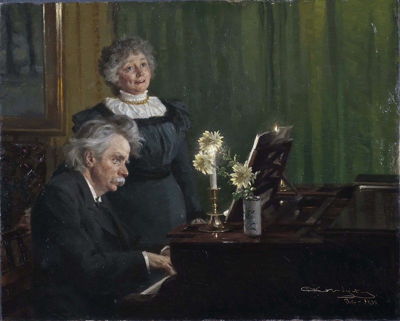 佩德·瑟夫林·柯罗耶 Peder Severin Kroyer–爱德华·格里格陪伴妻子妮娜油画
