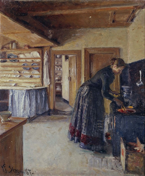 维戈·约翰森（Viggo Johansen）-厨房，画家的妻子油画