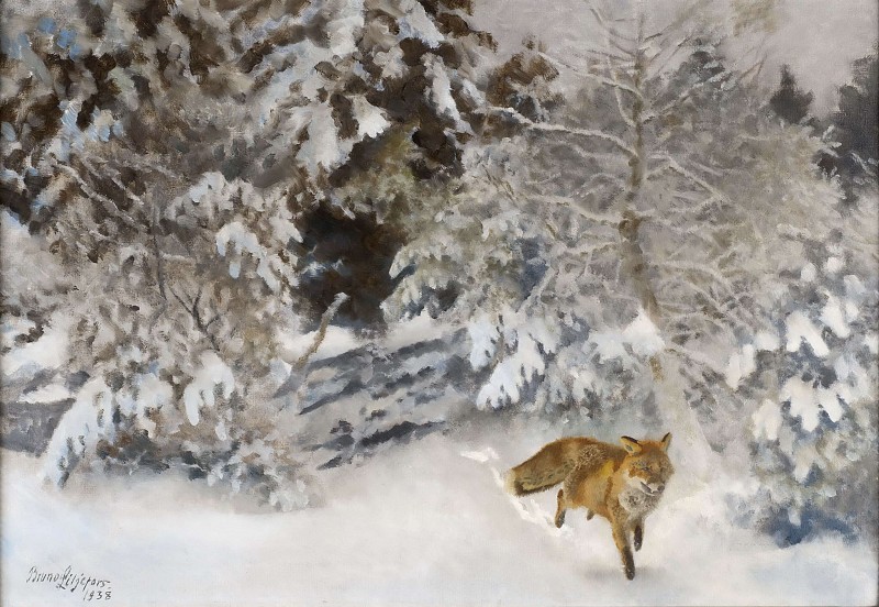 布鲁诺·利耶佛斯（ Bruno Liljefors） –1938年，冬季风景中的狐狸油画