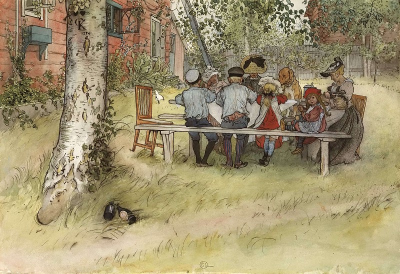 卡尔·拉尔森（ Carl Larsson） –大桦木下的早餐油画