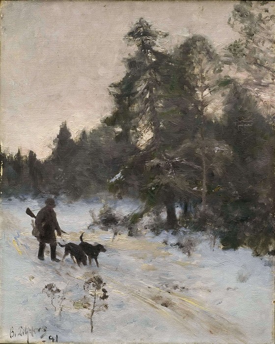 布鲁诺·利列佛斯（ Bruno Liljefors） –《猎人》油画