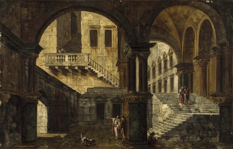 意大利画家米歇尔·玛丽埃斯基（ Michele Marieschi） –文艺复兴时期房屋的庭院油画