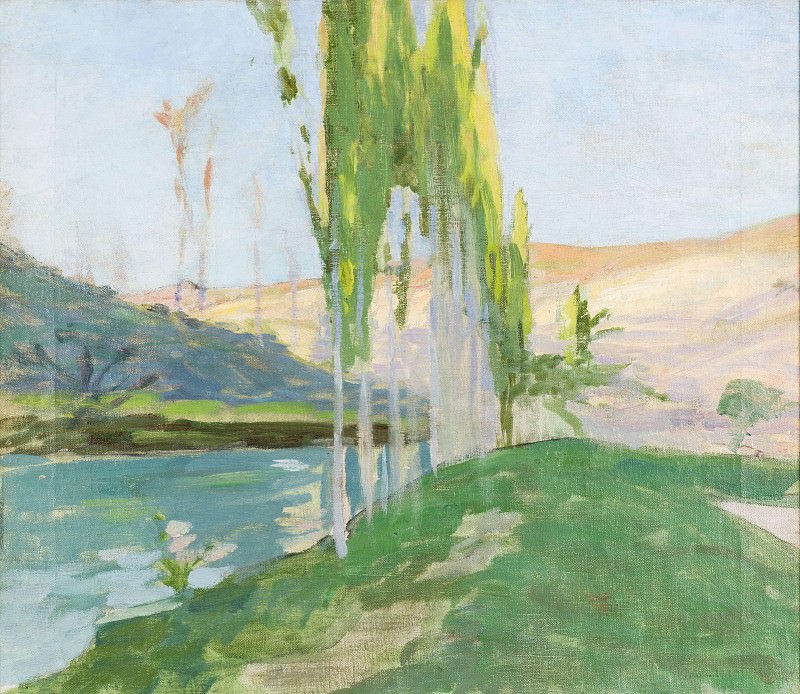 斯文·理查德·伯格（Sven Richard Bergh）–在水道附近生长的杨树油画