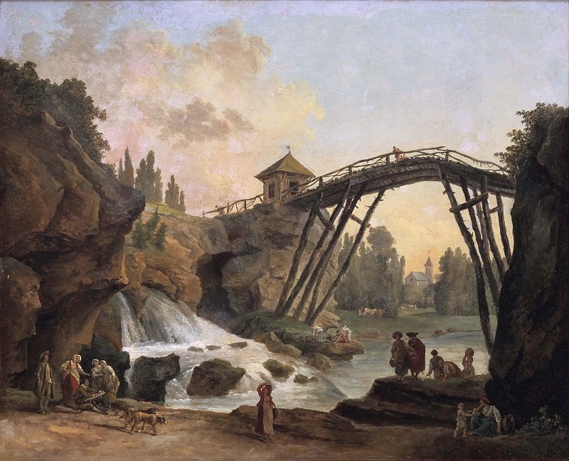 休伯特·罗伯特（ Hubert Robert） –制图员在梅雷维尔公园画木桥油画