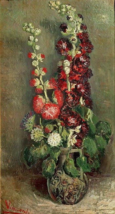 文森特·梵高（Vincent van Gogh） –装有蜀葵的花瓶油画