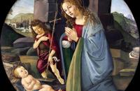 桑德罗·波提切利（ Sandro Botticelli） -麦当娜和年轻的施洗约翰敬拜婴儿基督
