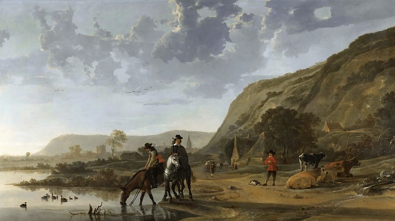 艾伯特·奎普 （Aelbert Cuyp）-与骑手的河道景观作品下载
