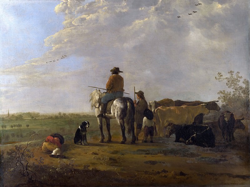 艾伯特·奎普 （Aelbert Cuyp）-牧羊人与母牛在草地上作品下载