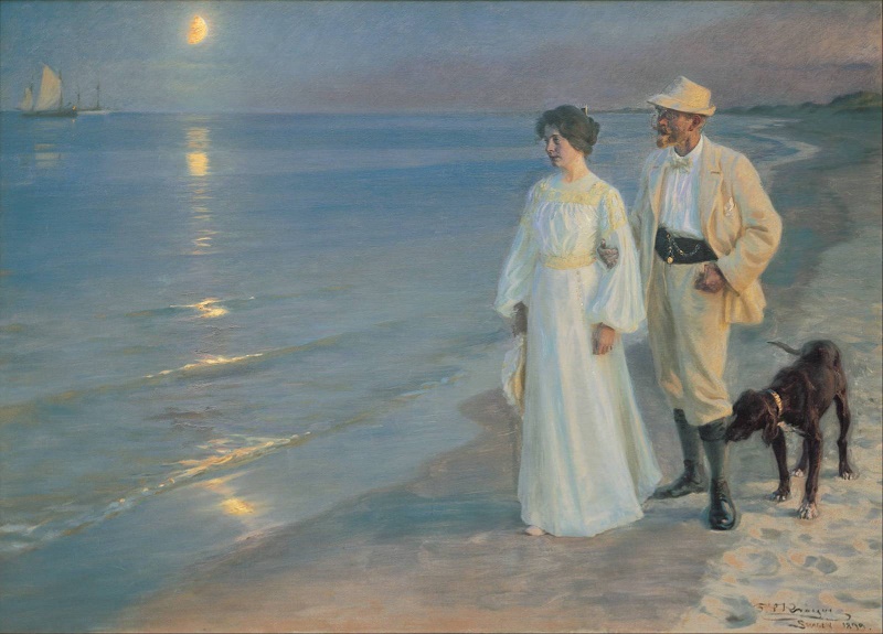 佩德·瑟夫林·柯罗耶 Peder Severin Kroyer-斯卡恩海滩的夏日之夜，艺术家和他的妻子