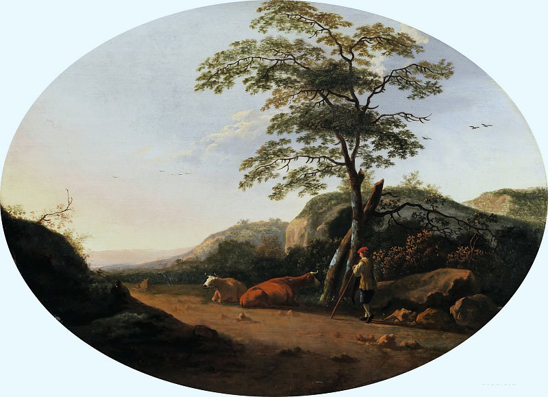 艾伯特·奎普 （Aelbert Cuyp）-牧羊人与母牛的风景作品下载