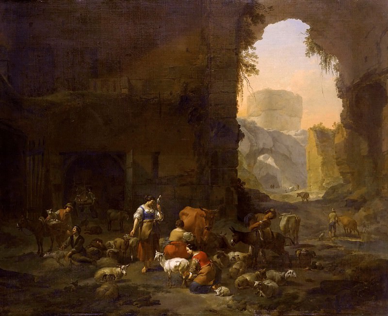 尼古拉斯·贝赫姆（ Nicolaes Berchem） -在废墟中成群的牧羊人作品下载