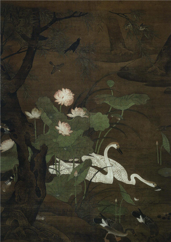 无款 荷塘聚禽图轴 明 作品下载