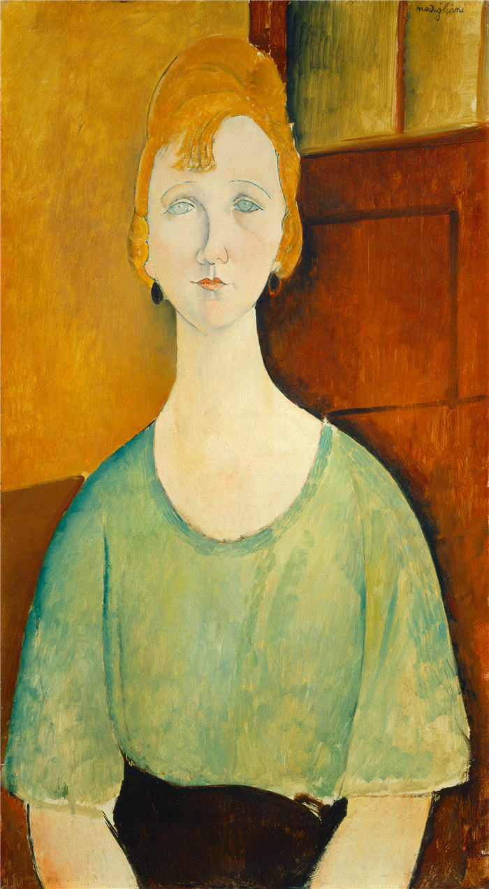 阿米迪奥·莫迪利亚尼（Amedeo Modigliani）-1917年 绿色上衣的女孩 作品下载