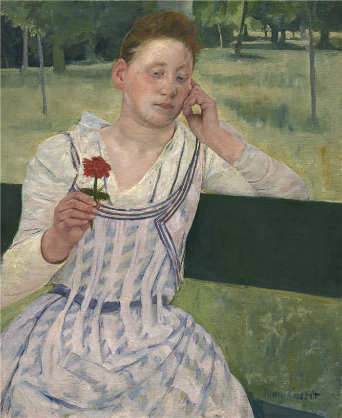 玛丽·卡萨特（Mary Cassatt）–红百日草的女人 1891 作品下载