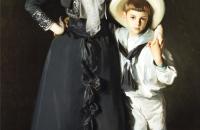 约翰·辛格·萨金特（John Singer Sargent）-爱德华·戴维斯夫人和她的儿子的肖像 作品欣赏