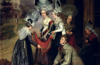 亨利·瓦尔顿（HENRI VALTON）（法国，1810-1878年）-查普曼（Chapman）向特鲁瓦（Troyes）的妇女出售披肩 作品欣赏