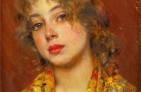 金·冯·布拉斯（EUGENE VON BLAAS）（1843年-1931年，意大利-奥地利）-一个女孩的肖像 作品欣赏