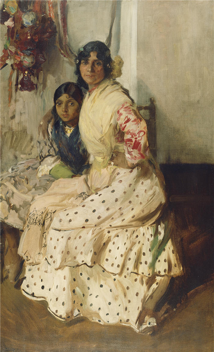 西班牙画家华金·索罗拉作品《吉普赛人佩皮拉和她的女儿 1910》 作品