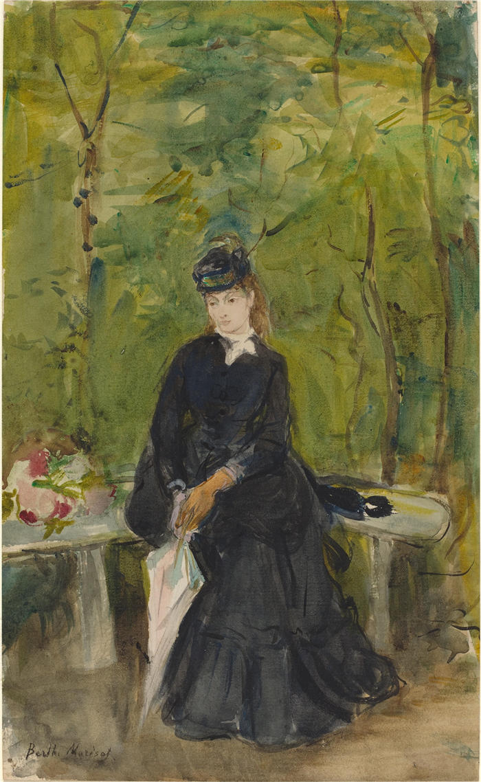 贝特·莫里索（Berthe Moriso）-艺术家的姐姐埃德玛坐在公园里 1864 作品下载