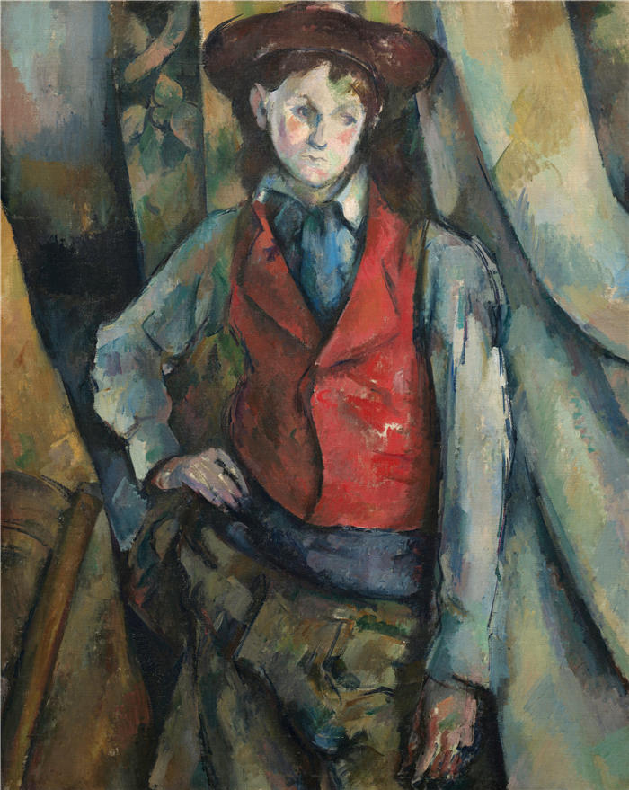 保罗·塞尚(Paul Cézanne)-穿红色背心的男孩 1890 作品下载