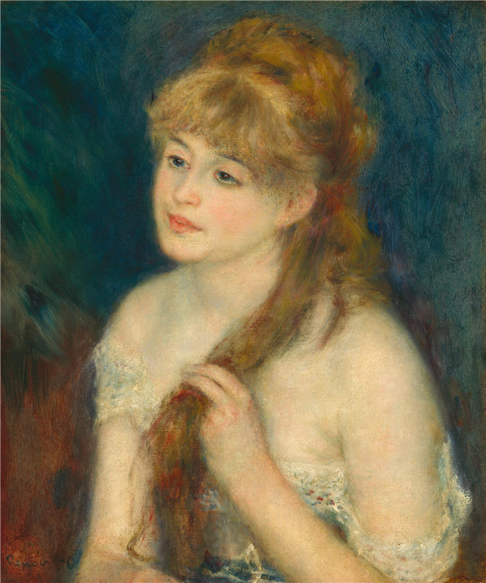皮埃尔·奥古斯特·雷诺阿（Auguste Renoir）–编织她的头发的年轻女子 1876 作品下载