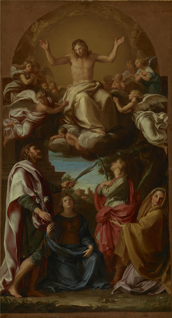 卡洛·马拉塔（Carlo Maratta）-基督与圣徒塞尔苏斯，朱利安，马尔乔尼利亚和巴西利萨一同荣耀 作品