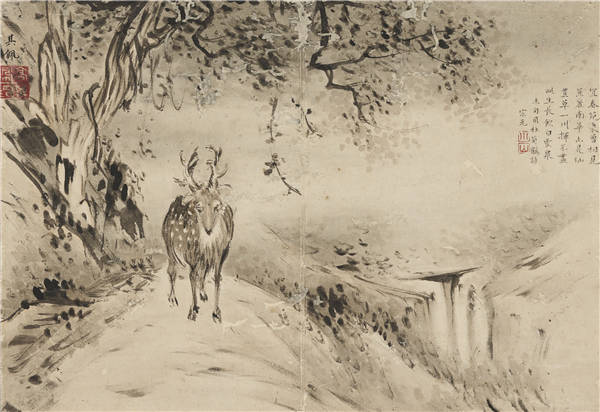 高其佩（1660-1734）-山间溪流的鹿 作品下载