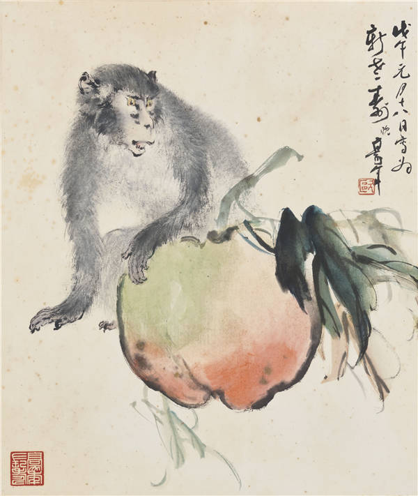 欧豪年（1935年生）-猴子和桃子作品下载