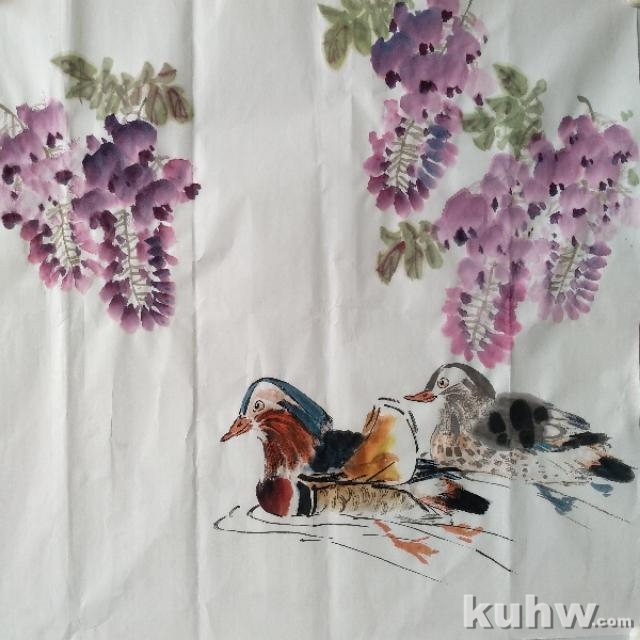 《永相随》——鸳鸯和紫藤的画法