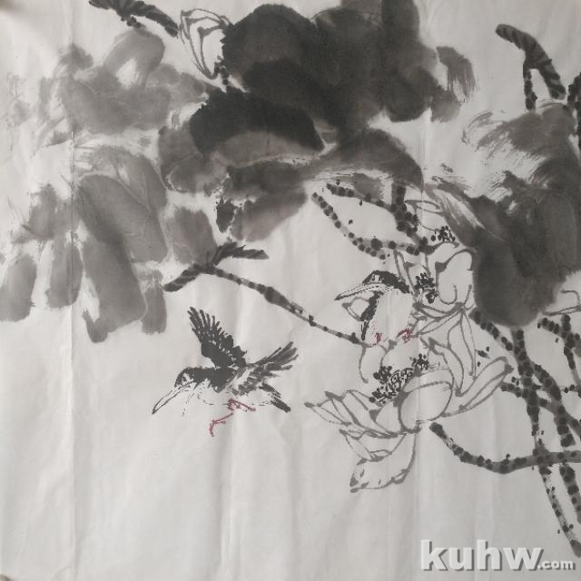 《池趣》——荷花和翠鸟的画法