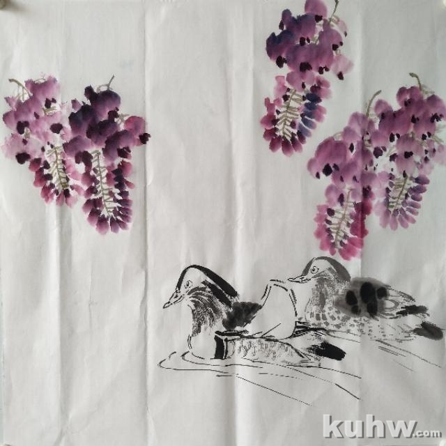 《永相随》——鸳鸯和紫藤的画法