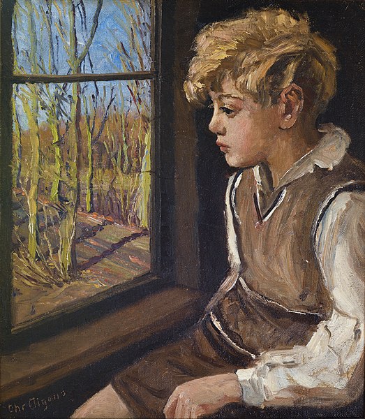 丹麦画家克里斯蒂安·艾根斯  （Christian Aigens）-“坐在窗边的男孩”作品下载