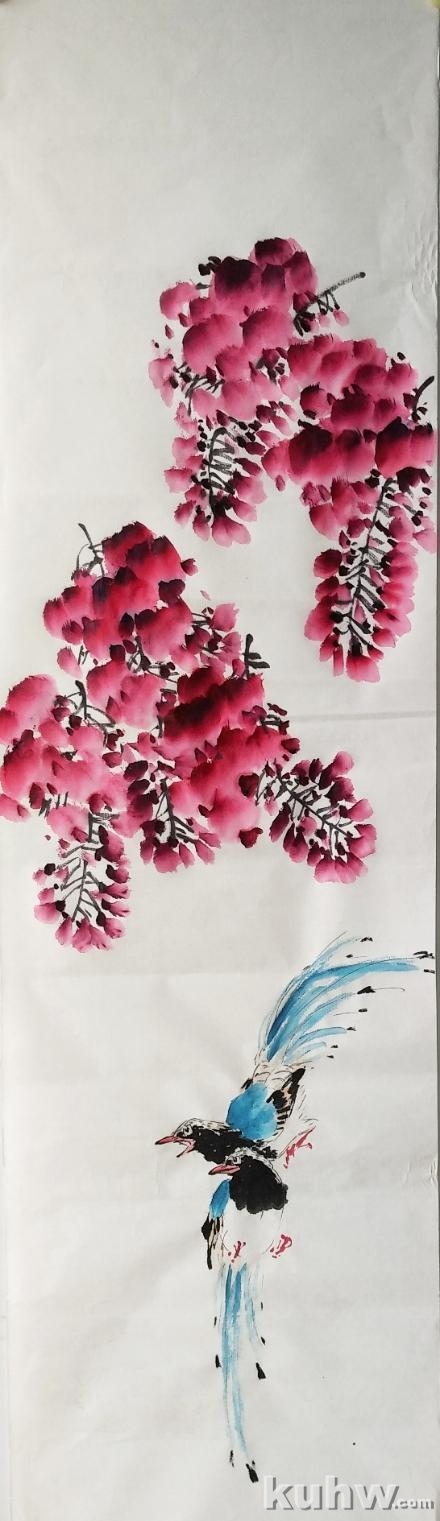 《盛续春光识紫藤》——红嘴蓝鹊和紫藤的画法