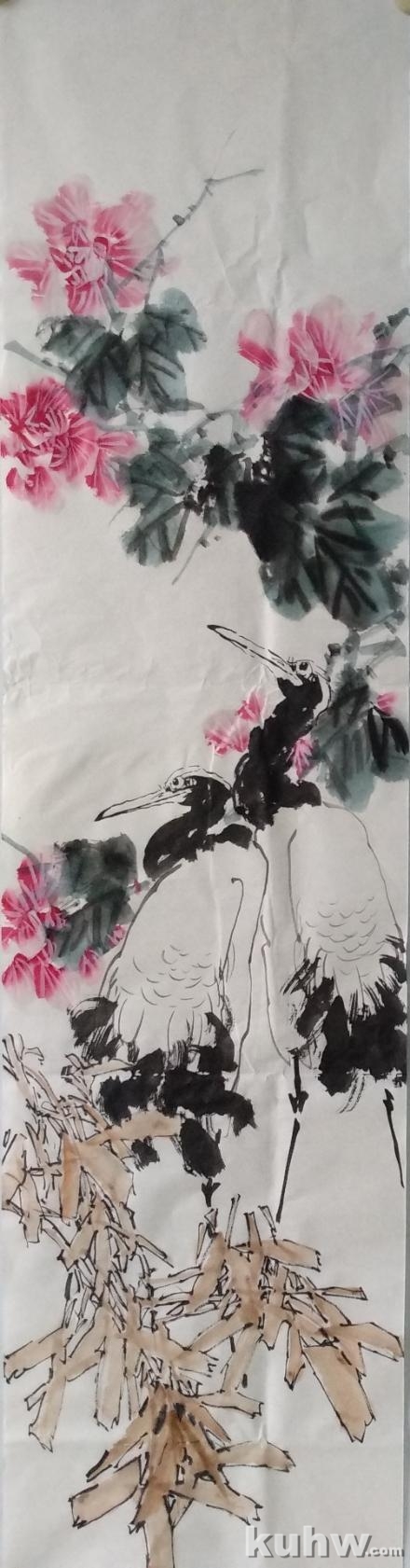 《低头乍恐丹砂落》——仙鹤芙蓉花竹枝的画法