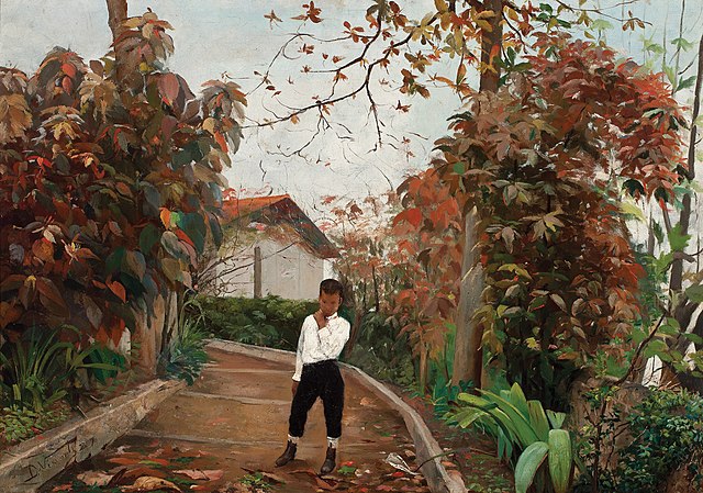 克里斯蒂安·艾根斯 （Christian Aigens）-斜坡上的伊莱莎·维辛蒂男孩 高清油画下载