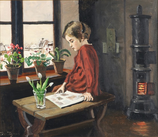 克里斯蒂安·艾根斯  （Christian Aigens）-一个女孩在窗边读书作品