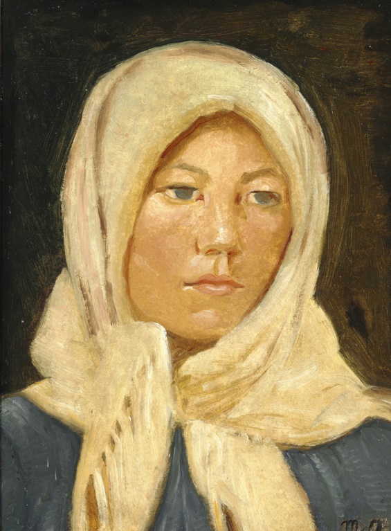 迈克尔·安彻（Michael Ancher）-来自斯卡恩的少妇，戴着围巾油画