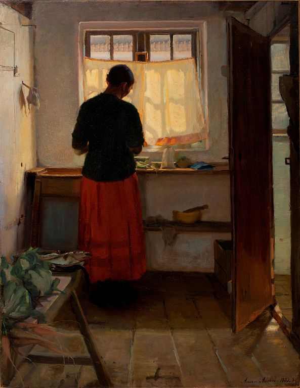 安娜·安切尔（Anna Ancher）-厨房里的女仆 高清油画下载