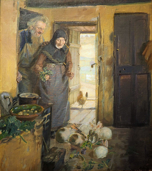 安娜·安切尔（Anna Ancher）-阿尔特·帕尔·米森·哈森（Altes Paar mit Hasen）作品下载