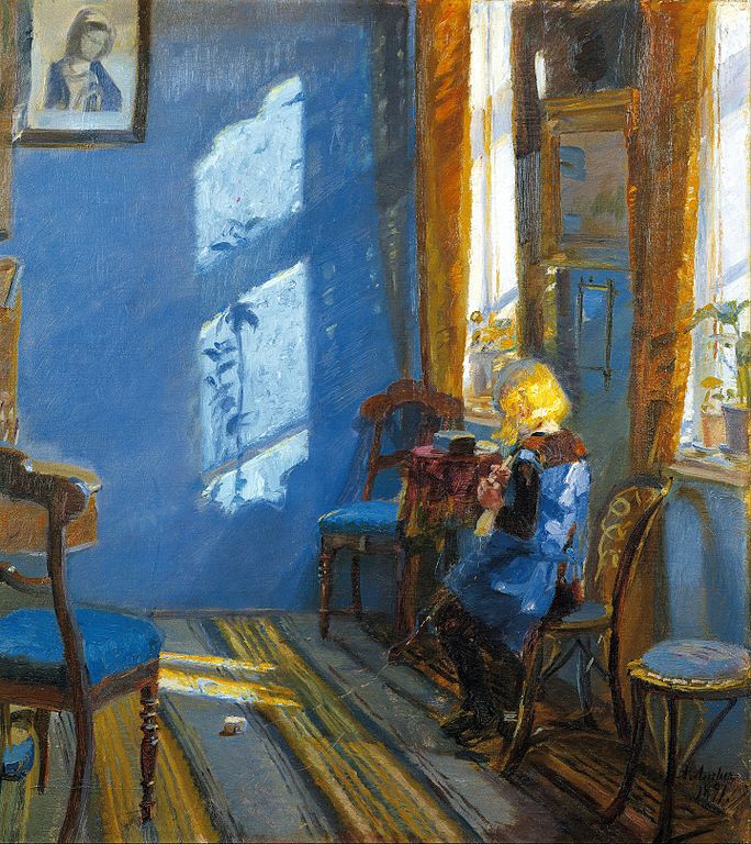 安娜·安切尔（Anna Ancher）-蓝屋里的阳光 高清油画下载