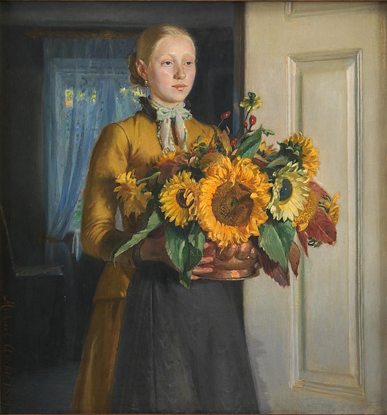 迈克尔·安彻（Michael Ancher）-《向日葵的女孩》高清油画下载