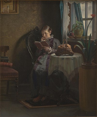 迈克尔·安彻（Michael Ancher）-艺术家的妻子读物 油画作品