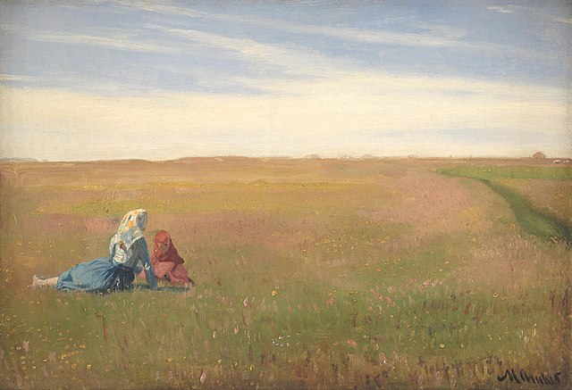 迈克尔·安彻（Michael Ancher）-有两个女孩的夏日风景 油画作品