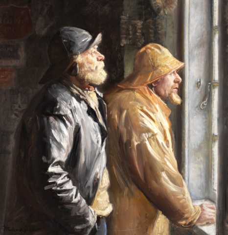 迈克尔·安彻（Michael Ancher）-两名来自斯卡恩的渔民在杂货店的橱窗前 作品下载