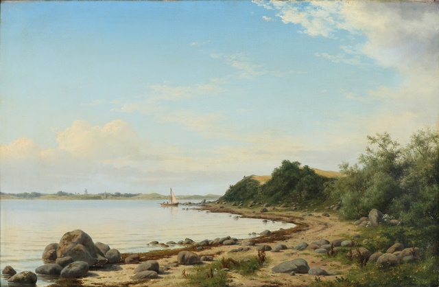 卡尔·巴格 （CarlBaagøe）-沿海景观与帆船和浮云 油画作品下载