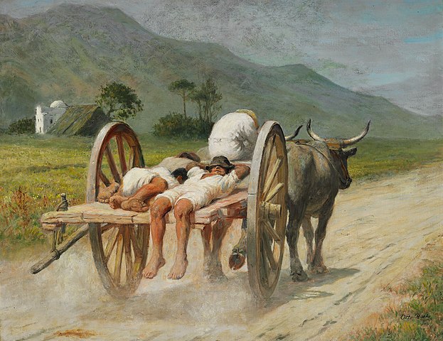 奥托·巴奇（Otto Bache）-在卡车上睡觉的农场工人油画作品