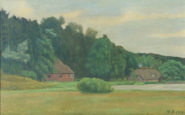 尼尔斯·比耶尔（Niels Bjerre）-房屋景观_1923. 油画作品
