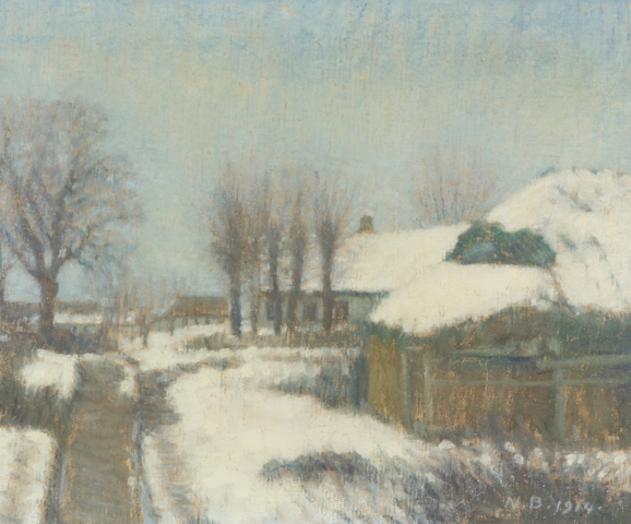 尼尔斯·比耶尔（Niels Bjerre）-带有农舍的冬季景观 油画作品